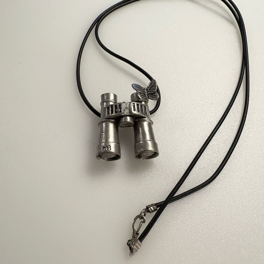 Marjolein Bastin Binoculars Butterfly Pendant Necklace on Leather Rope Necklace
